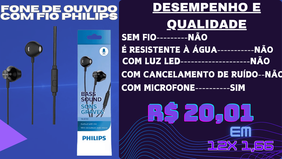 Fone De Ouvido Taue101bk Com Microfone Philips Preto