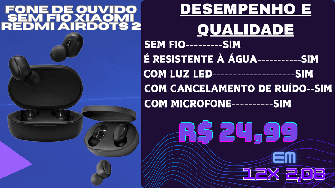 Fone De Ouvido Sem Fio Xiaomi Redmi Airdots 2 Preto